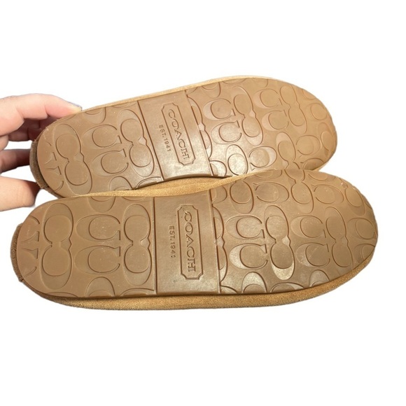 Coach Antonia Suede Shearling Tan Slip On Moccasin Slippers Sz 7.5 B - Picture 6 of 13